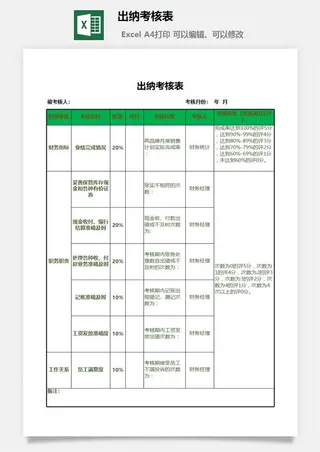 出纳考核表