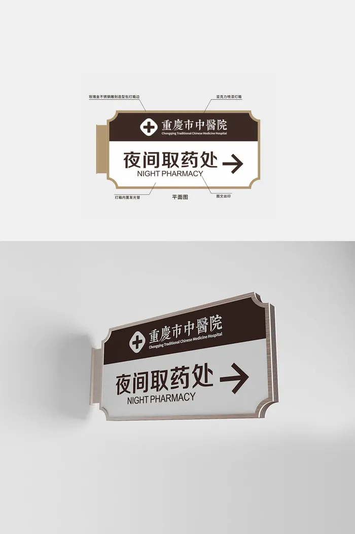 中式医院药店门牌夜间取药处牌导视牌cdr矢量模版下载