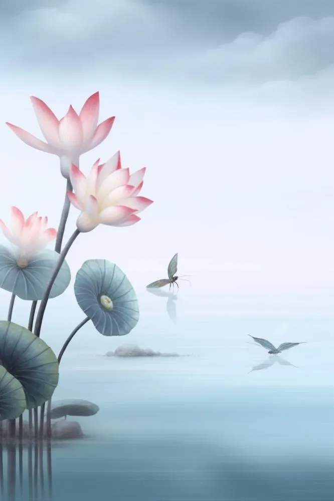 简约荷花朦胧美背景(896x1344)
