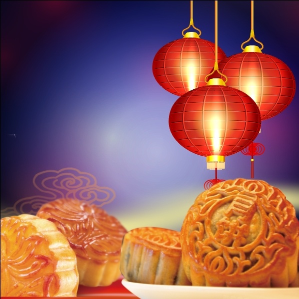 中秋节快月饼灯笼背景ai矢量模版下载