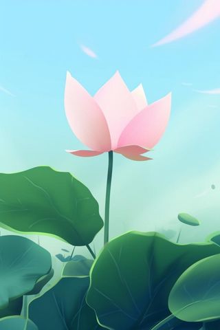 粉蓝色清爽夏日大气花朵扁平背景