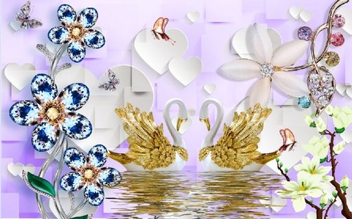 雕塑珍珠天鹅花枝背景墙