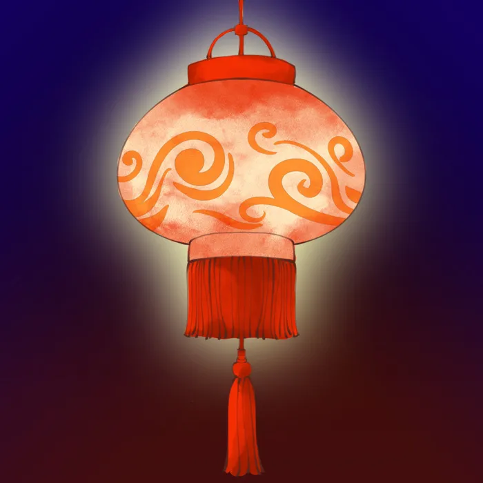 红色喜庆手绘中国风发光灯笼psd模版下载