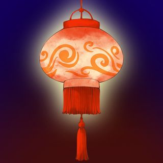 红色喜庆手绘中国风发光灯笼