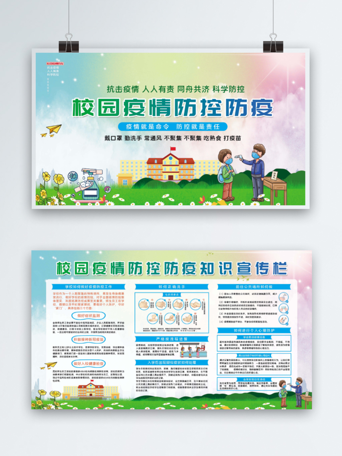 学校校园疫情防控防疫内容宣传展板