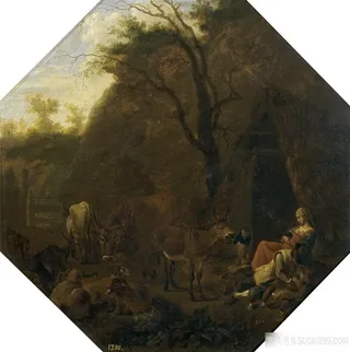 树林毛房风景画