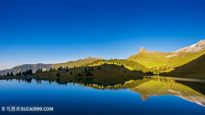 湖畔山峦美景风景画壁纸