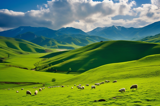 高原草原放羊草甸摄影图