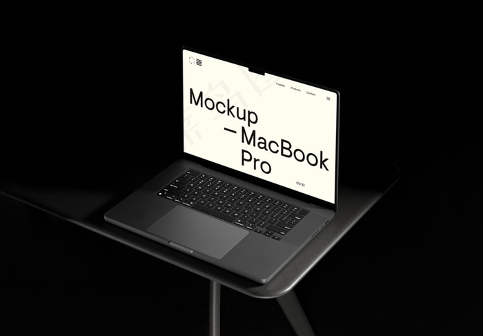 MacBook Pro样机 质感笔记本电脑样机 黑色笔记本在桌子上样机psd模版下载