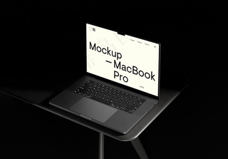 MacBook Pro样机 质感笔记本电脑样机 黑色笔记本在桌子上样机