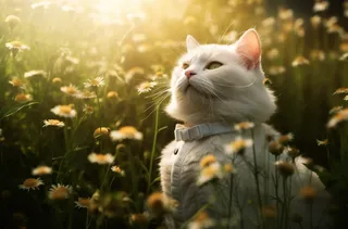 猫咪花丛可爱宠物猫摄影图