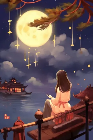 中秋满月思乡节日氛围插画背景