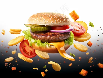 美味汉堡包美食摄影图