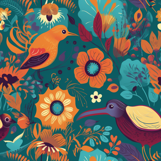 花鸟图，插画风格，无缝贴图，素材