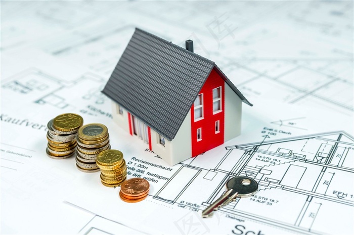 房子施工图纸硬币钥匙