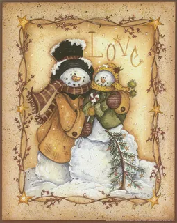 雪景雪人复古油画 雪景雪人复古油画