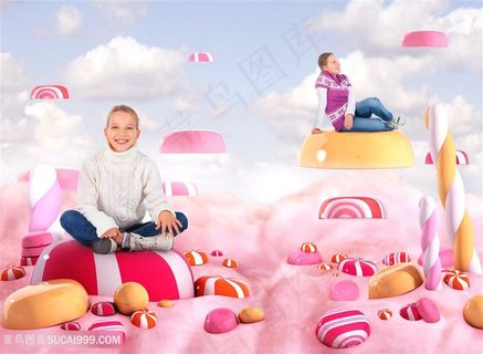 创意糖果世界和孩子高清图片
