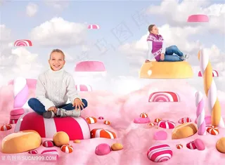 创意糖果世界和孩子高清图片