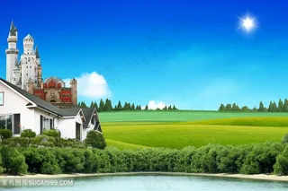 唯美建筑草地韩式自然背景