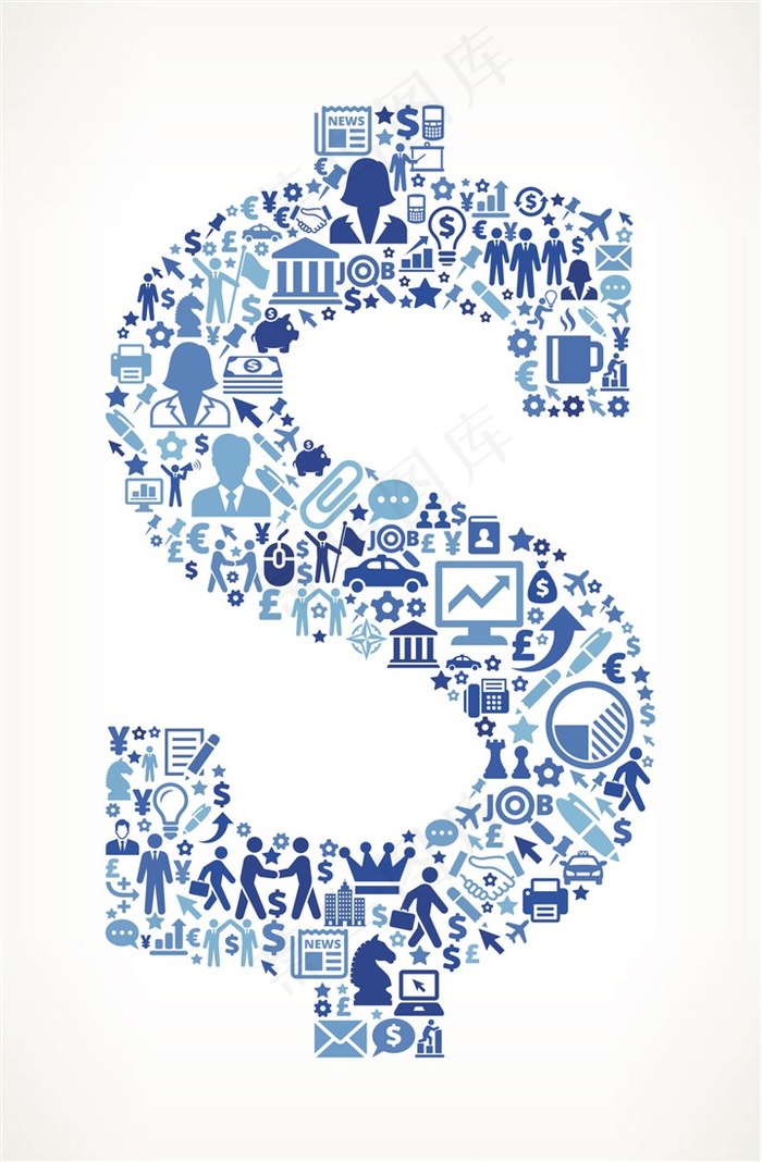 蓝色小图标组合金钱概念图片