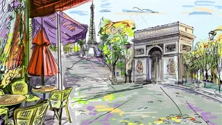 巴黎街头画报巴黎城市街头动漫风格素材