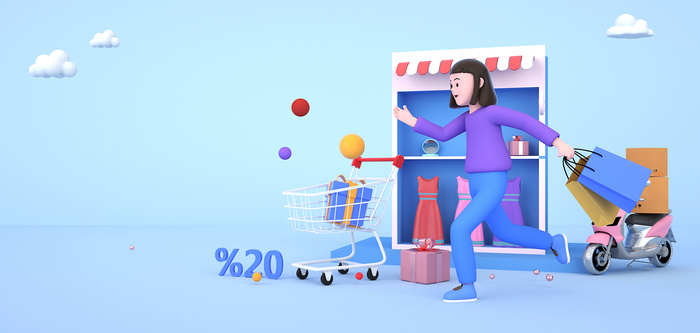 购物人物c4d商务场景