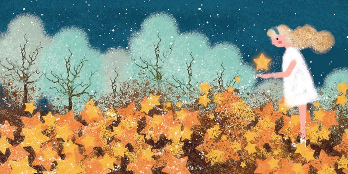 儿童卡通金色星星女孩树林金黄色横幅psd模版下载