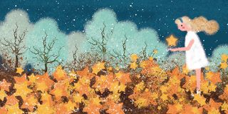 儿童卡通金色星星女孩树林金黄色横幅