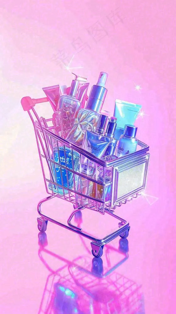 商品购物车电商美妆洗漱用品，彩色缤纷C4D(816x1456)