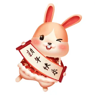 手绘2023兔年新年卡通兔子形象IP插画元素PSD设计素材png图案