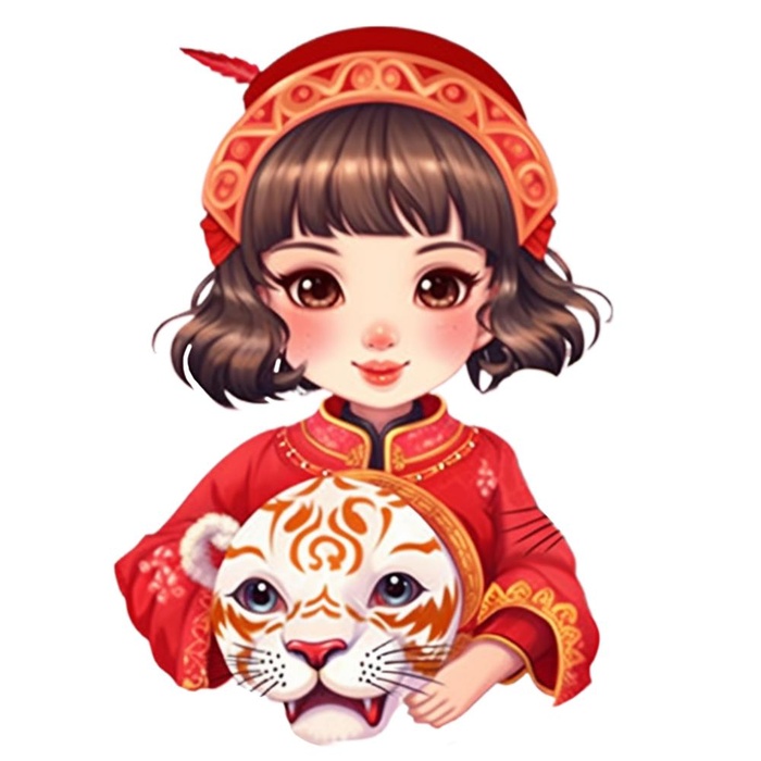 卡通插画人物喜庆红色衣服孩子老虎免抠(1024x1024)