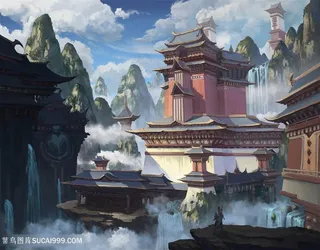 中国风道观清晰CG原画绘画图片
