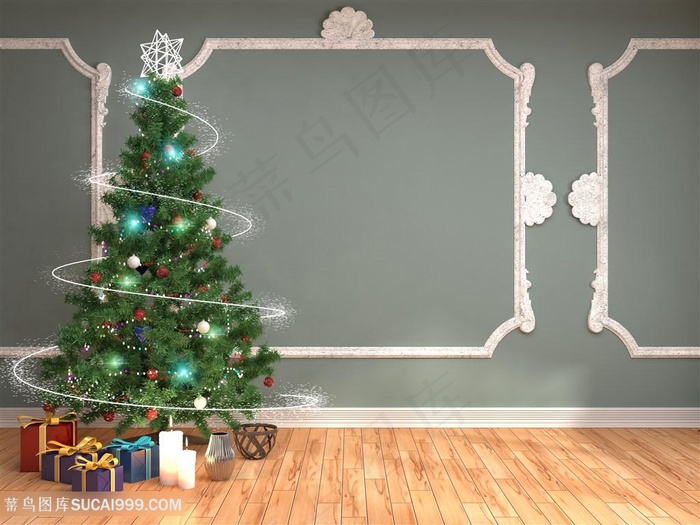 室内圣诞树庆祝家居装饰高清图