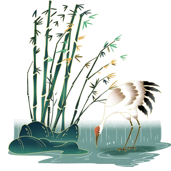 国潮仙鹤插画免扣素材设计素材