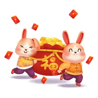 手绘2023兔年新年卡通兔子形象IP插画元素PSD设计素材png图案