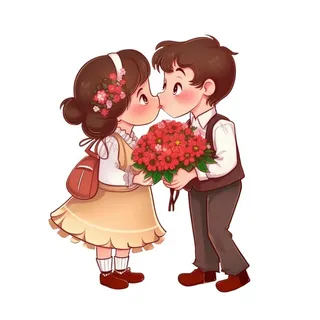 520情人节情侣亲吻送花免抠