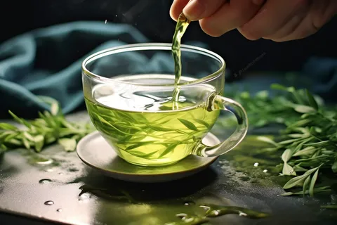 绿茶透明茶具摄影图