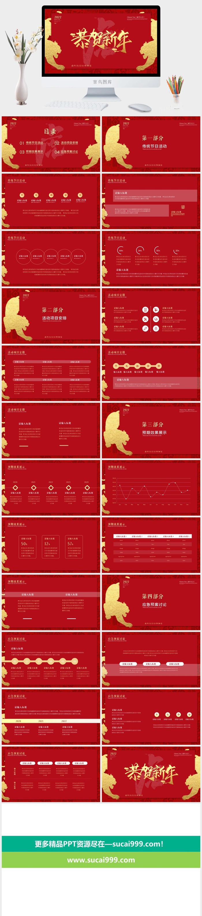 红色PPT新年年度总结