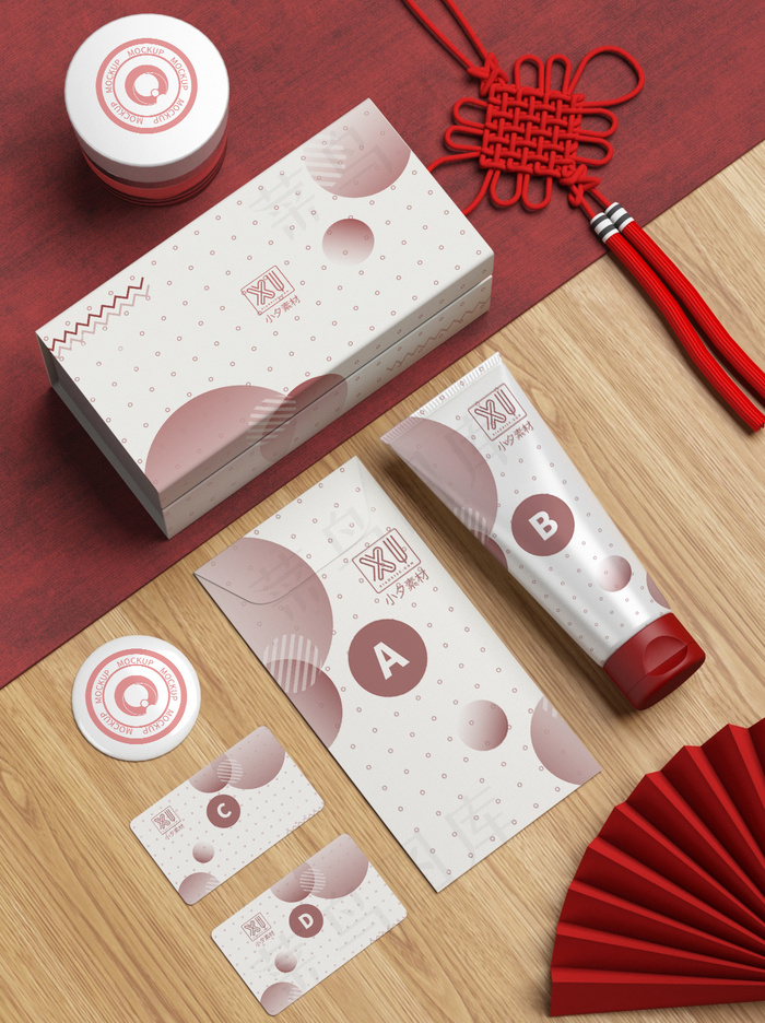 唯美国潮风中式化妆品智能贴图样机 (1024x1369)psd模版下载