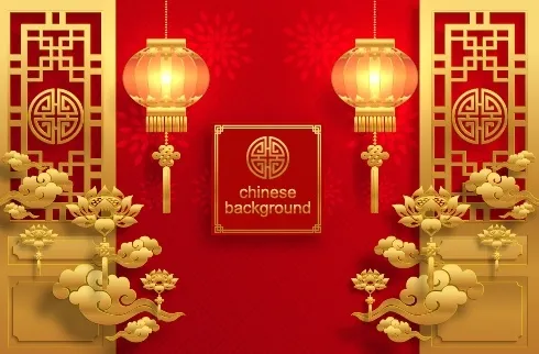 新年红色花纹背景ai矢量模版下载