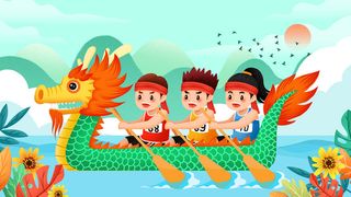 国潮风中国传统节日端午节赛龙舟粽子场景插画海报PSD设计素材