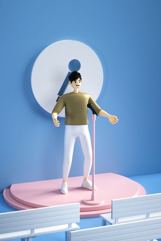 演讲人物C4D蓝色立体背景海报