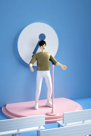 演讲人物C4D蓝色立体背景海报