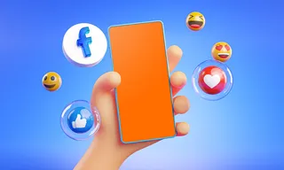 左手手持苹果手机插画展示样机