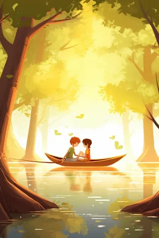 创意可爱树林小船背景