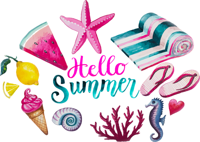 水彩 夏天 沐浴鞋 拖鞋 冰淇淋 海洋动物 