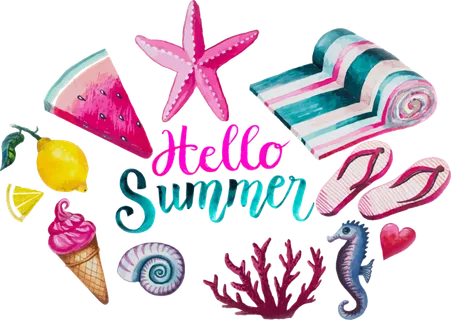 水彩 夏天 沐浴鞋 拖鞋 冰淇淋 海洋动物 