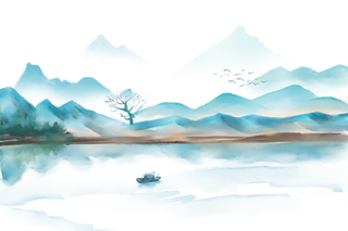 清明清明节风景中国风古风国风水墨江水渔船山水