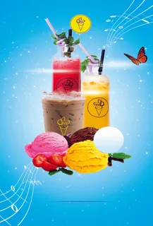 夏日冰冷饮料蓝色海报