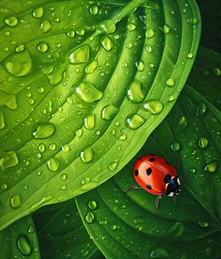 春夏天季节七星瓢虫昆虫绿叶，夏至摄影图